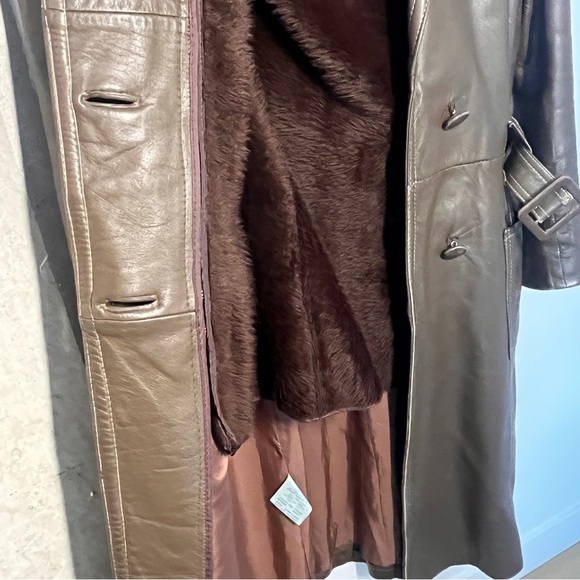 Vintage Olympic Long Leather Coat, Removable Faux Fur Liner - Picture 11 of 16